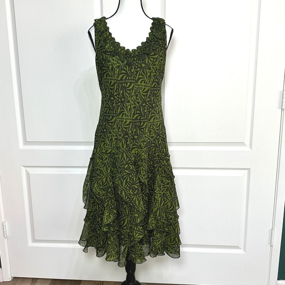 Dressbarn Ruffle Tiered Midi Dress Womens 6 Green Whimsigoth Fairycore Garden - Picture 12 of 13
